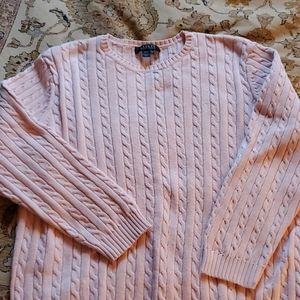 Womens 2xl baby pink cotton cabke sweater